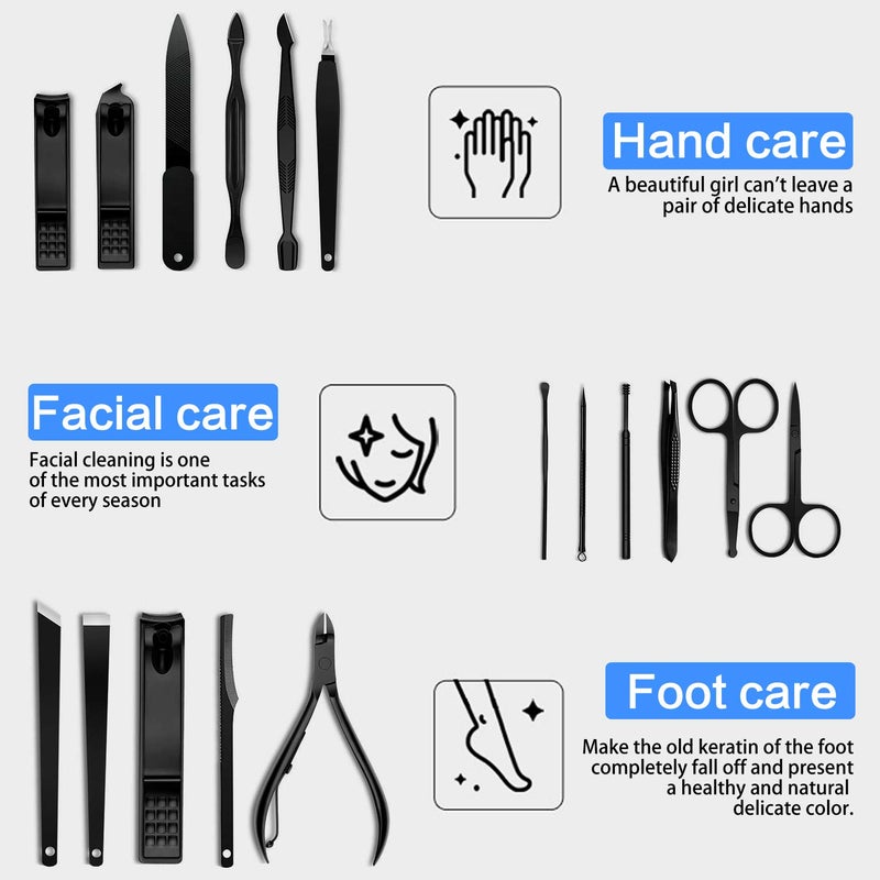 QLNE Manicure Pedicure Kit Nail Clippers Set 18 in 1 High Precision Stainless Steel Cutter File Sharp Scissors for Men & Women Fingernails & Toenails Vibrissac Scissors with Stylish Case (Blue_18in1) - Image 4